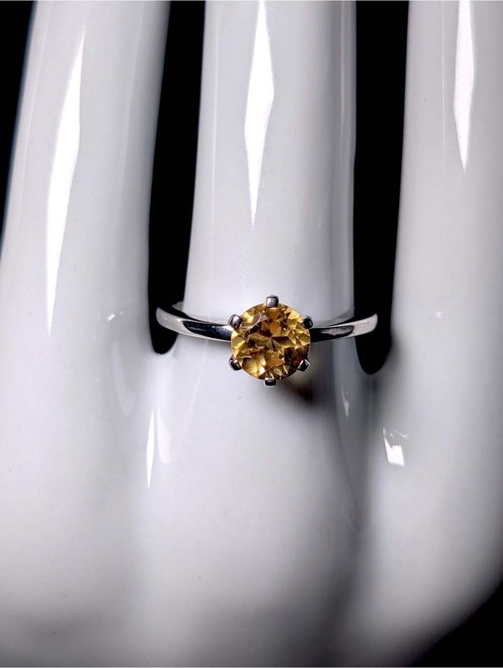 Vintage Dainty Round Cut Genuine Citrine Solitaire Sterling Silver Ring